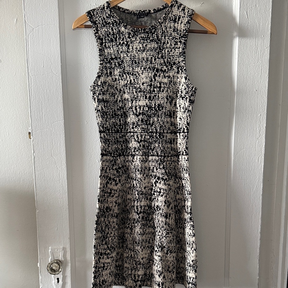 Theory Black and Cream Textured Mini Dress